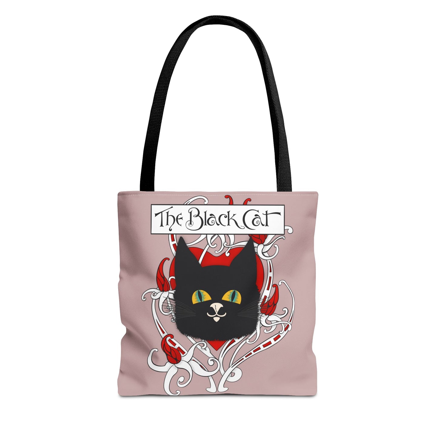 Black Cat Heart Tote Bag — 'The Black Cat' Gothic Vintage Cat Illustration Beach & Market Bag