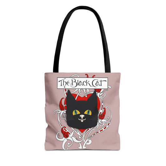 Black Cat Heart Tote Bag — 'The Black Cat' Gothic Vintage Cat Illustration Beach & Market Bag
