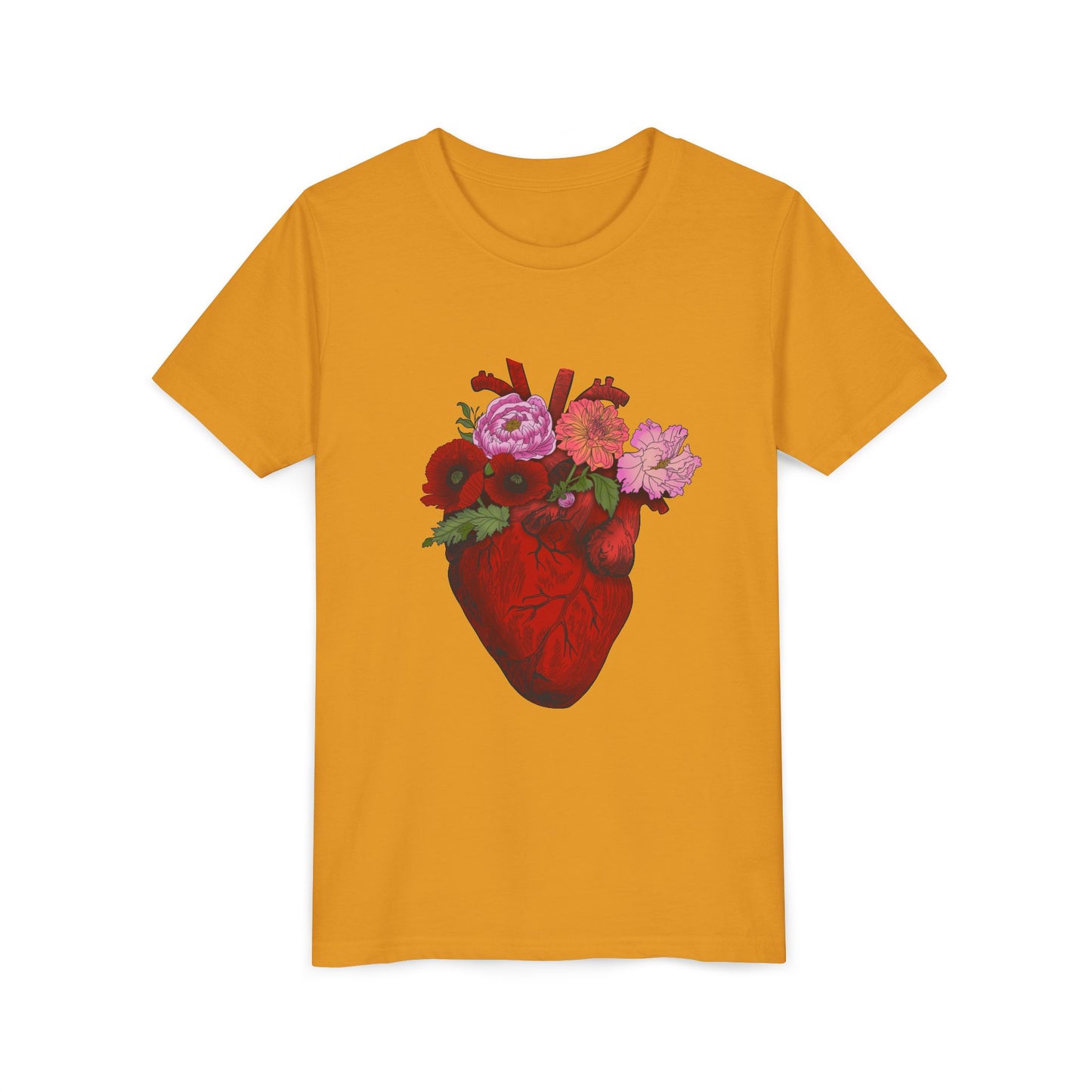 Floral Heart Youth Tee — Floral Anatomical Heart Graphic Kids T-Shirt