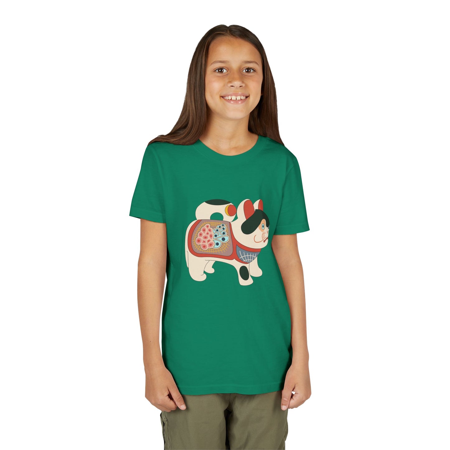 Lucky Inu Hariko illustration by Kawasaki Kyosen Youth Tshirt— Japanese Lucky Cat Tee