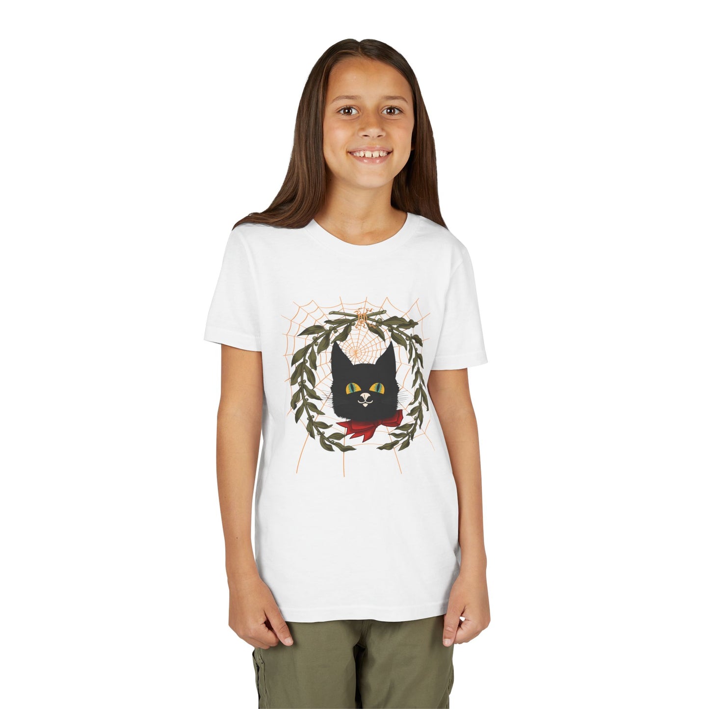 Youth Tee — Black Cat Wreath Holiday Shirt