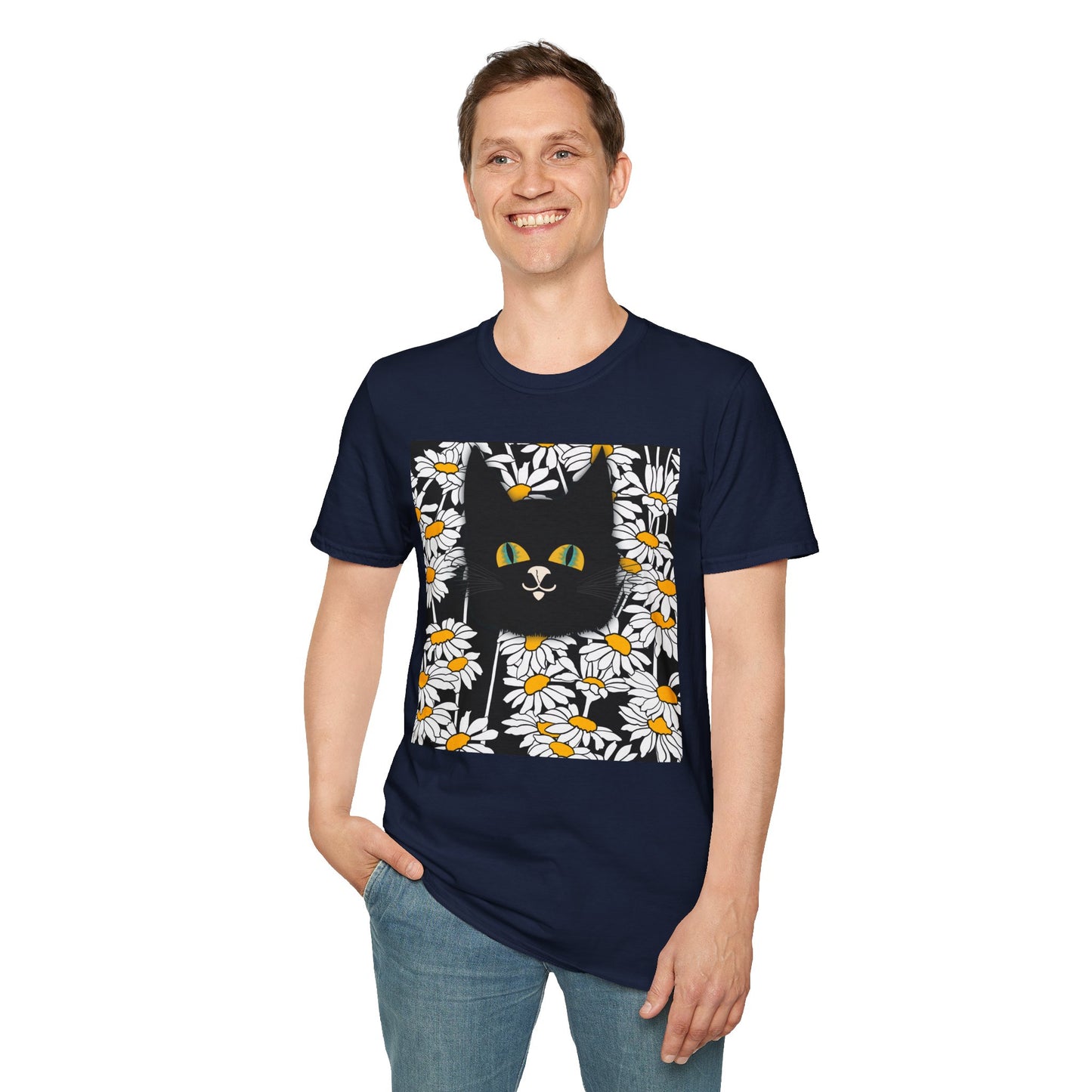 Black Cat Daisy T‑Shirt — Cute Floral Cat Graphic Tee
