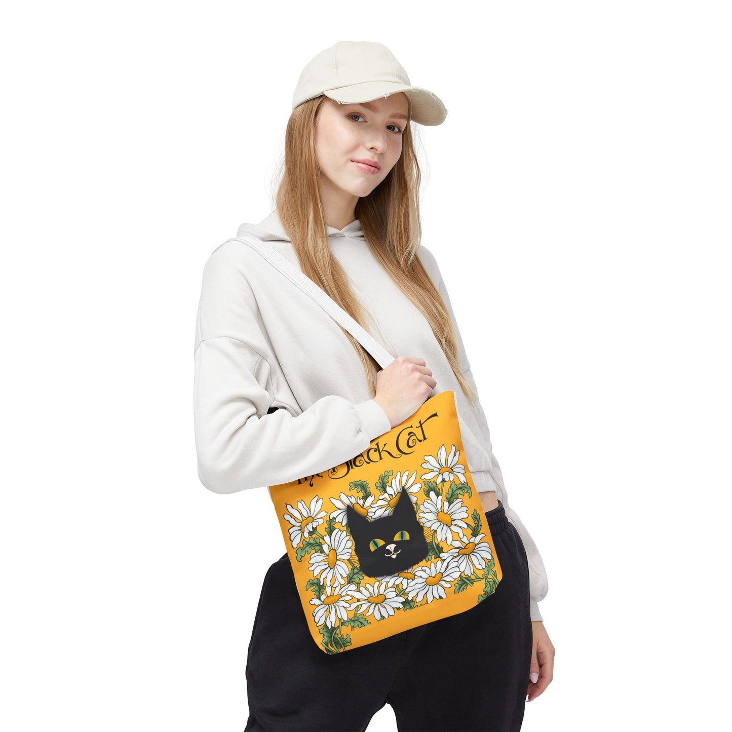 The Black Cat Yellow Daisy Tote Bag — The Black Cat Floral Canvas Tote