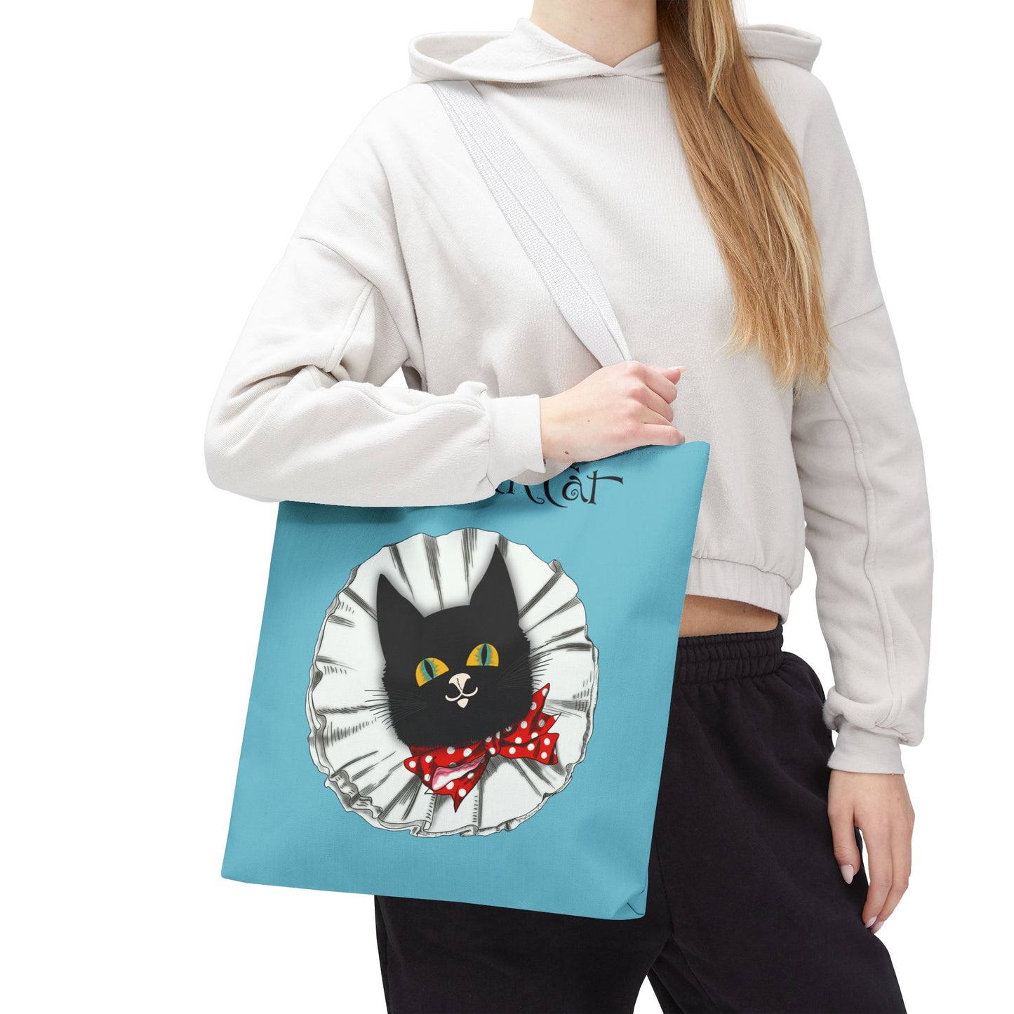 The Black Cat Clown Blue Tote Bag — Cute Vintage Cat Illustration Tote