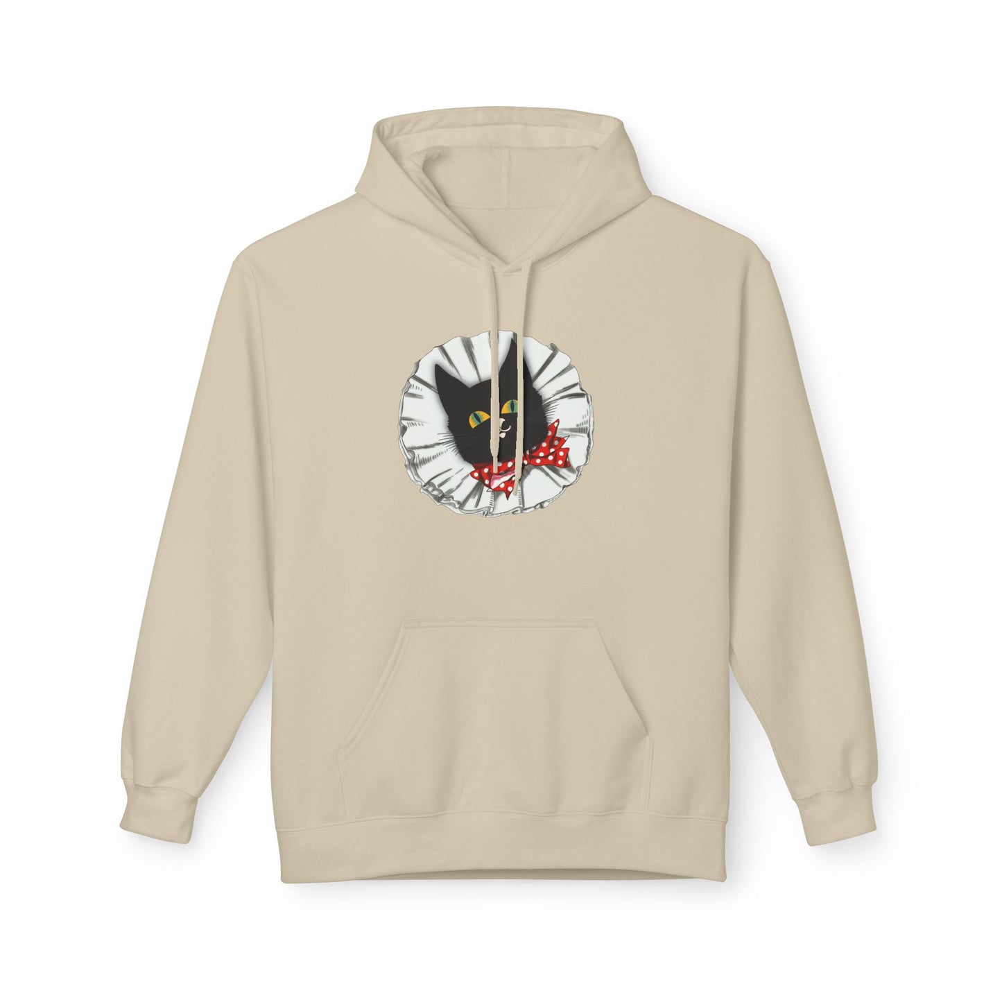 Black Cat Clown Hoodie — Cute Black Cat with Red Bow Music Lover Pullover