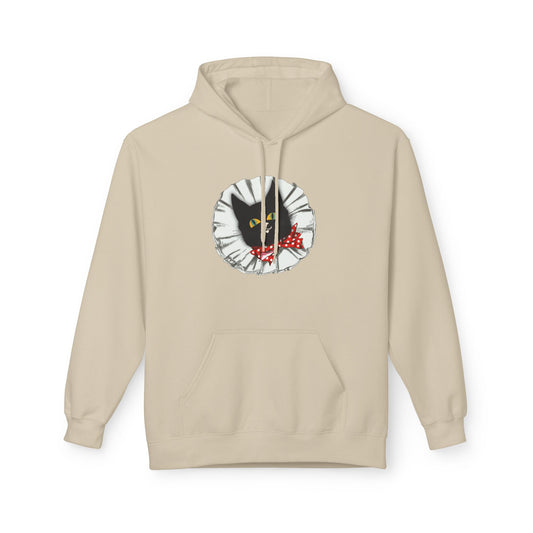 Black Cat Clown Hoodie — Cute Black Cat with Red Bow Music Lover Pullover