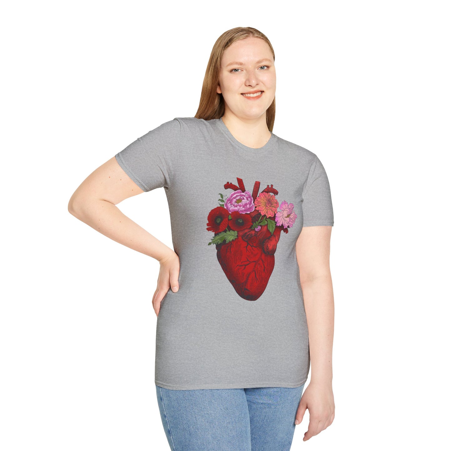 Floral Anatomical Heart T-Shirt — Botanical Heart Illustration Tee