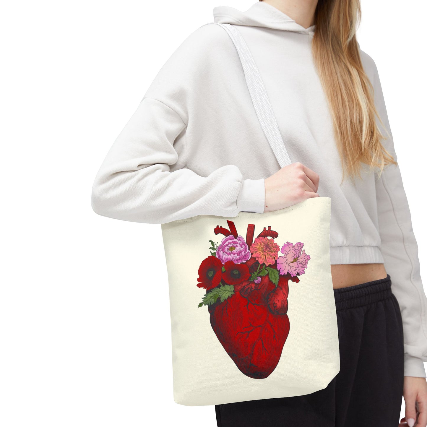 Anatomical Heart Floral Tote Bag — Valentine & Everyday Gift Tote