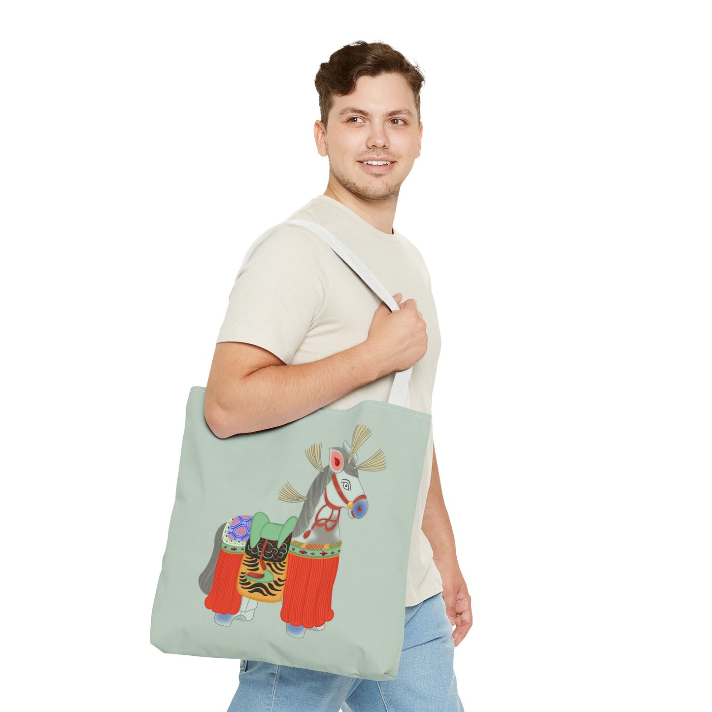 Japanese Folk Toy Horse Tote Bag — Colorful Ethnic Pattern AOP Shopper