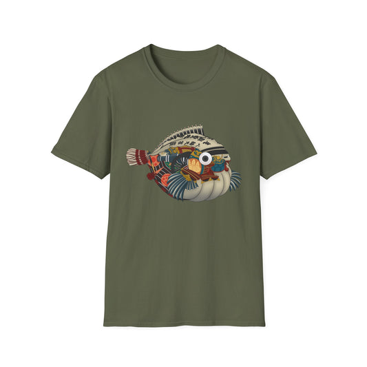 Vintage Japanese Puffer Fish Art T-Shirt — Colorful Japanese Pattern Graphic Tee