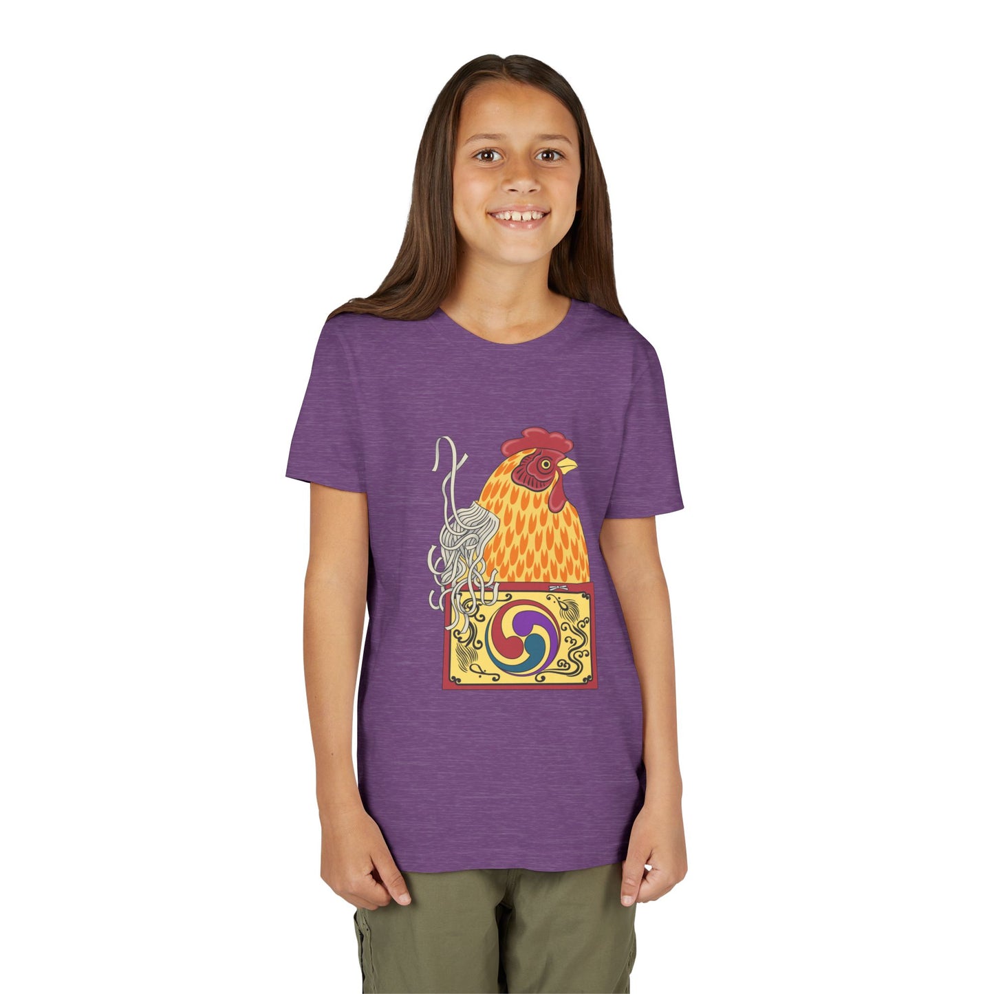 Japanese Rooster  Youth T-Shirt — Colorful Rooster Shimizu Seifū