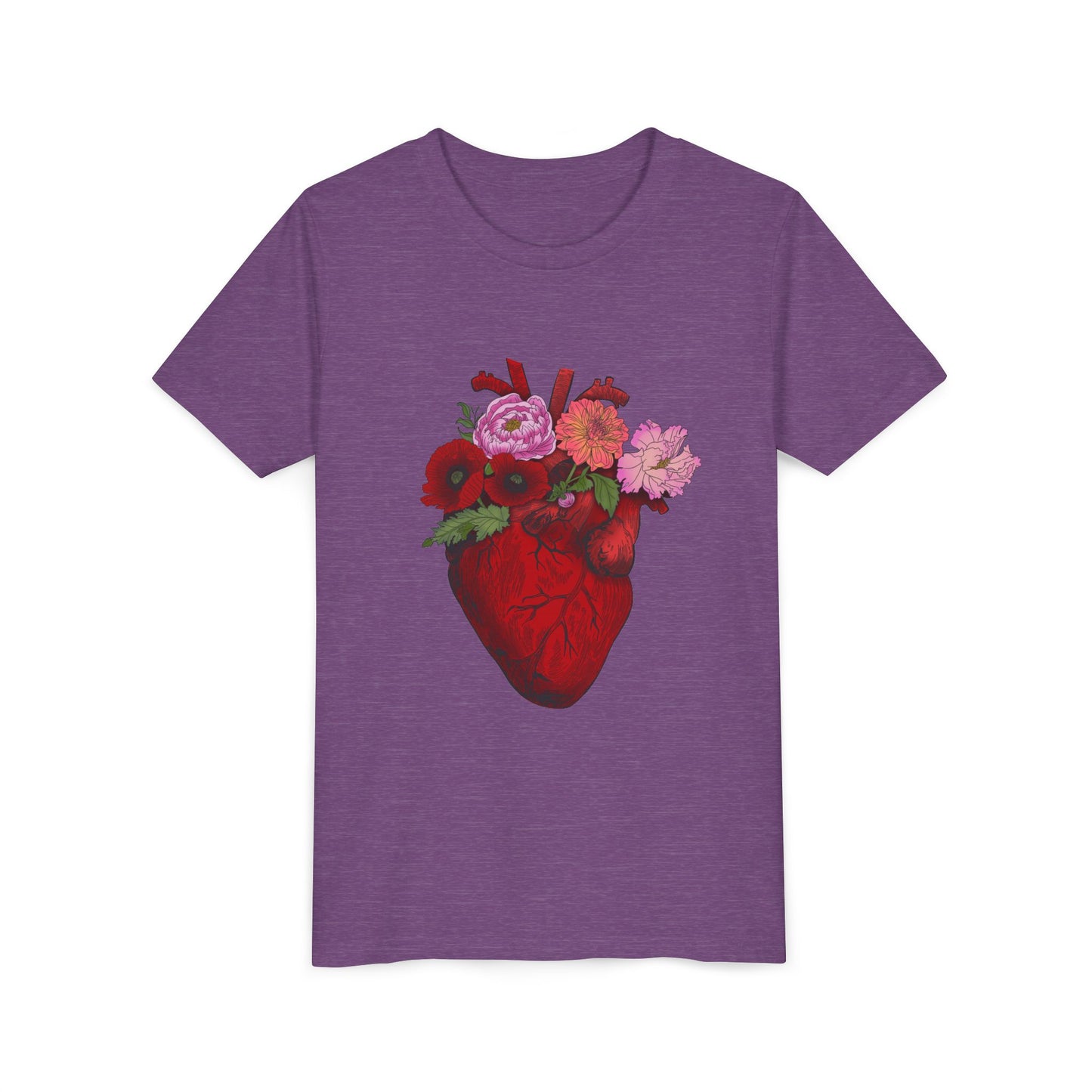 Floral Heart Youth Tee — Floral Anatomical Heart Graphic Kids T-Shirt