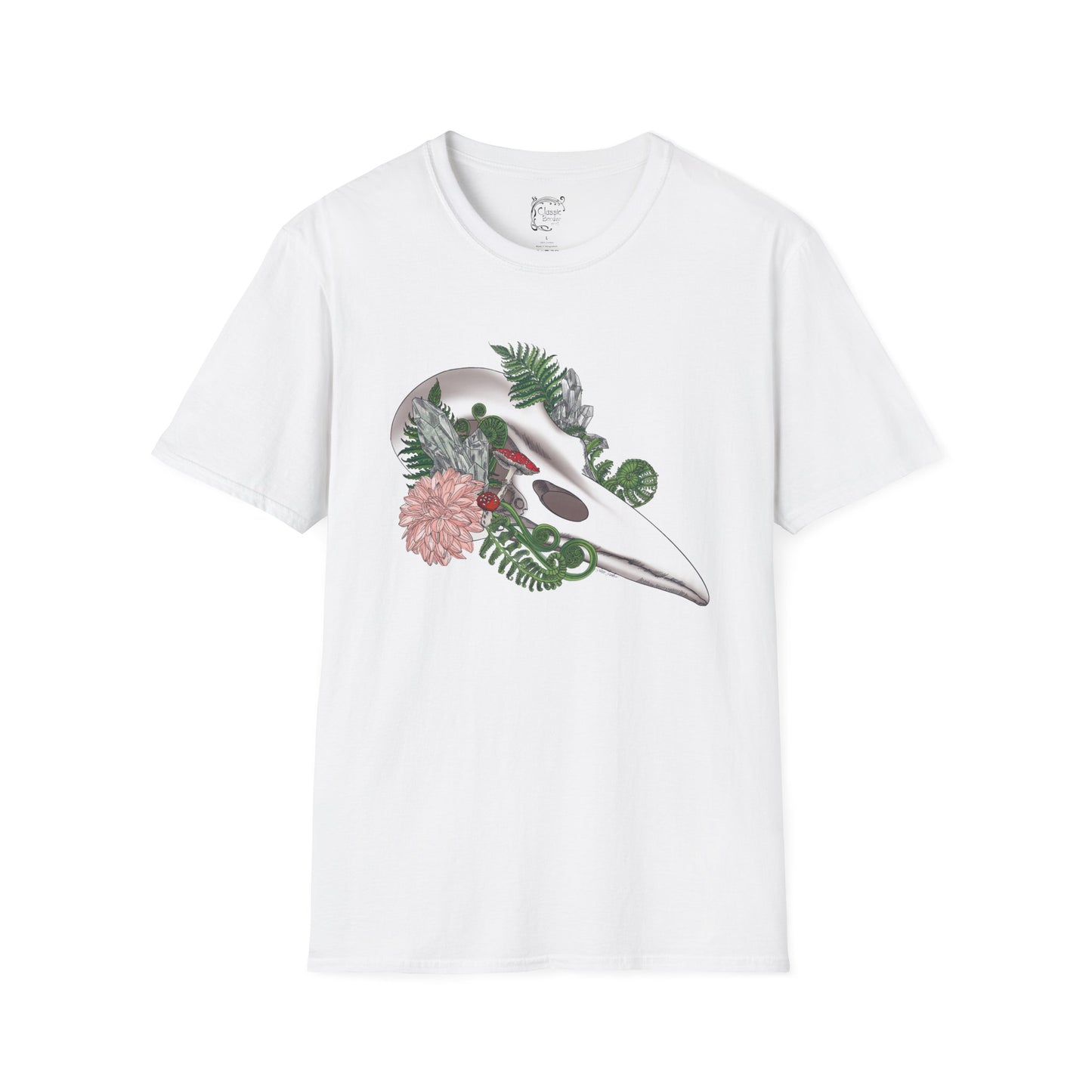 Bohemian Skull Floral T-Shirt, Unisex Softstyle Tee, Casual Wear, Nature Lover Gift, Unique Graphic Tee, Eco-Friendly Shirt