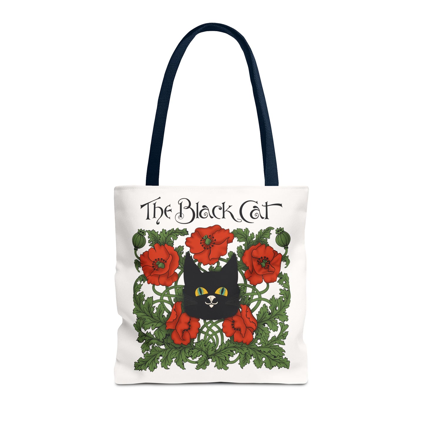 The Black Cat Poppies Tote Bag — Vintage Floral Cat Art Tote