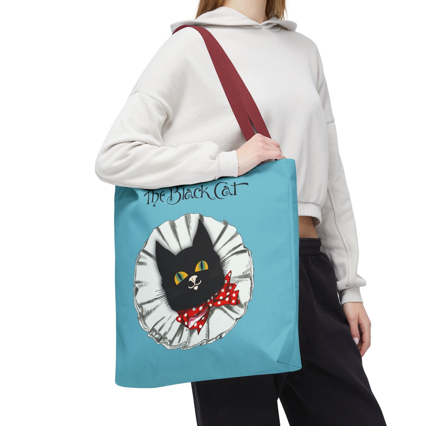 The Black Cat Clown Blue Tote Bag — Cute Vintage Cat Illustration Tote