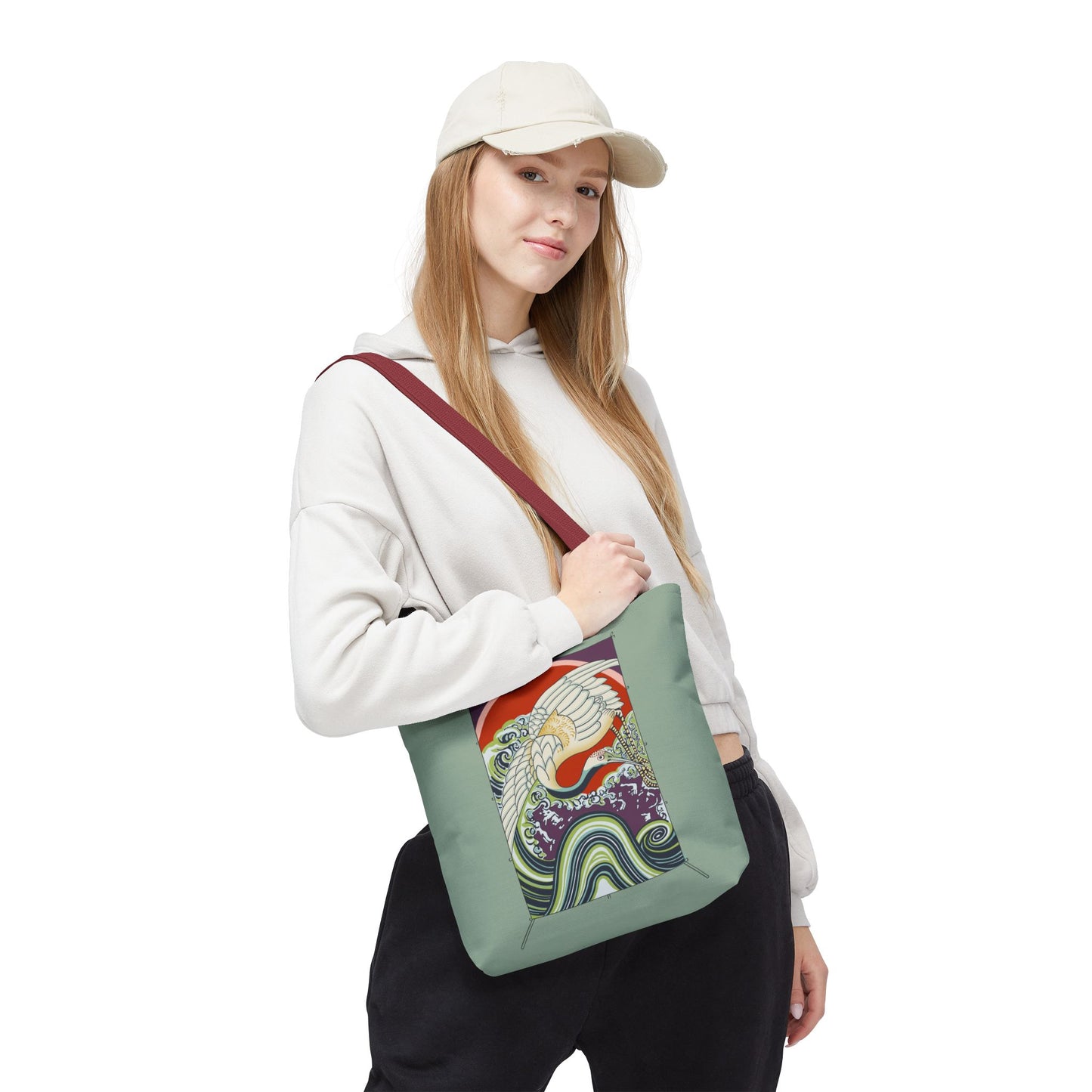 Japanese Vintage Wave & Crane Art Print Tote