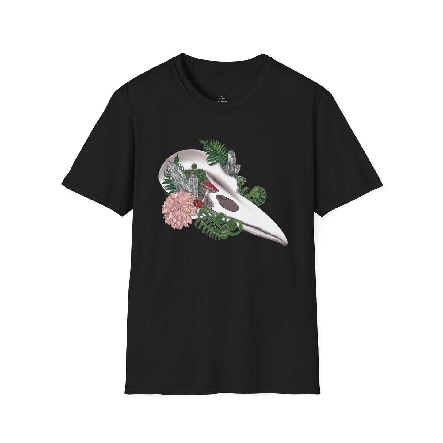 Bohemian Skull Floral T-Shirt, Unisex Softstyle Tee, Casual Wear, Nature Lover Gift, Unique Graphic Tee, Eco-Friendly Shirt