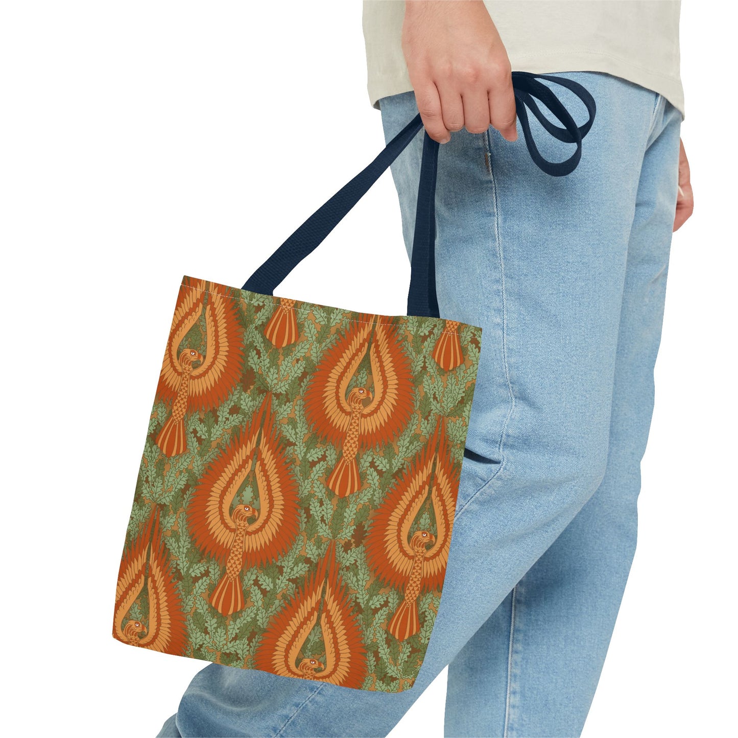 Vintage Phoenix Pattern Tote Bag — Boho Orange Green All-Over Print