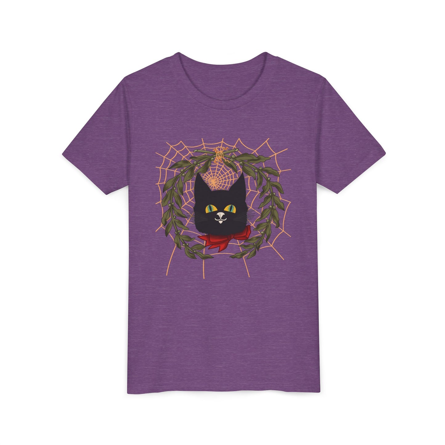 Youth Tee — Black Cat Wreath Holiday Shirt
