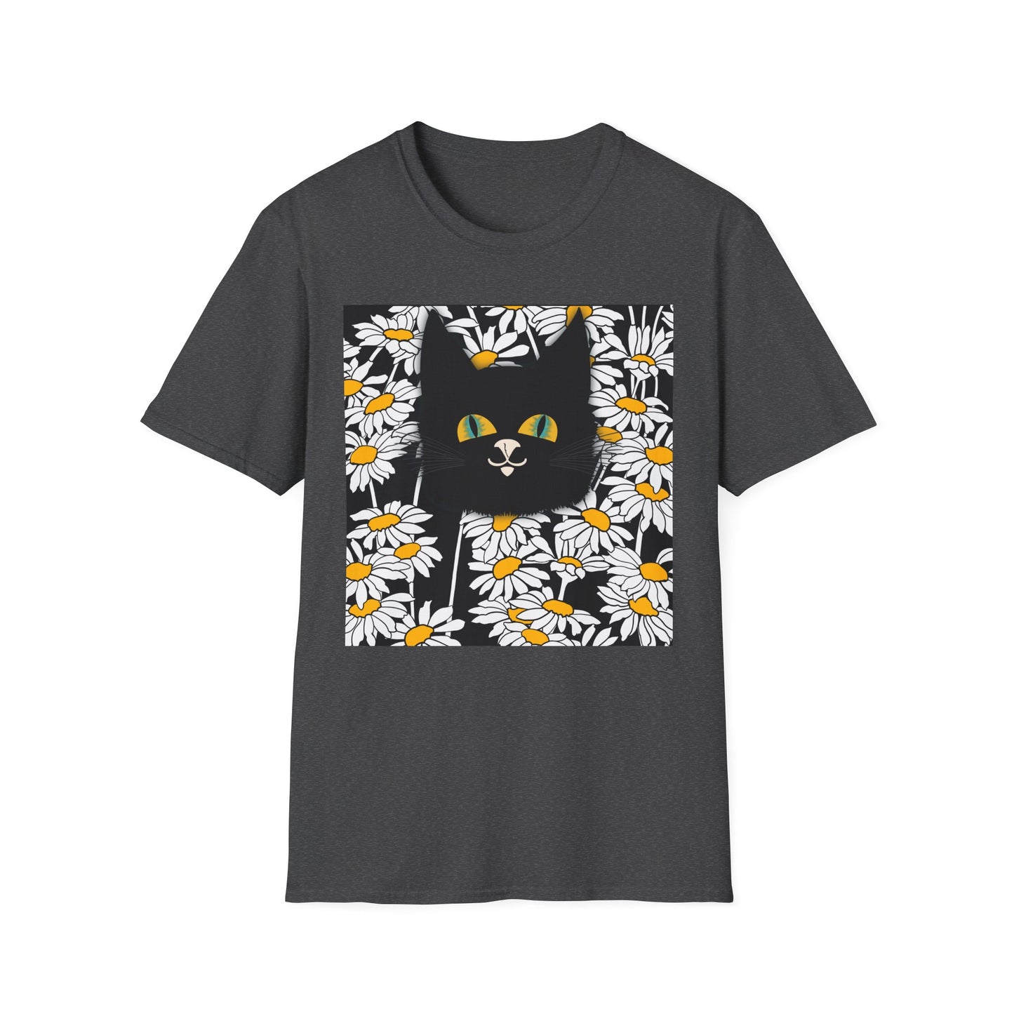 Black Cat Daisy T‑Shirt — Cute Floral Cat Graphic Tee