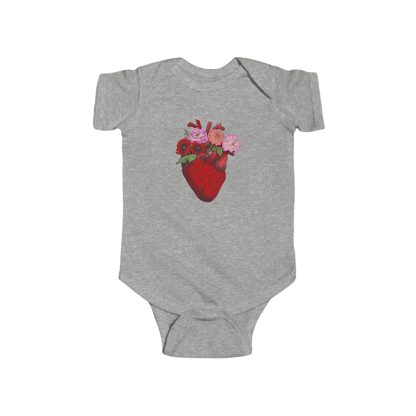 Heart with Flowers Baby Onesie– Floral Anatomical Infant Onesie
