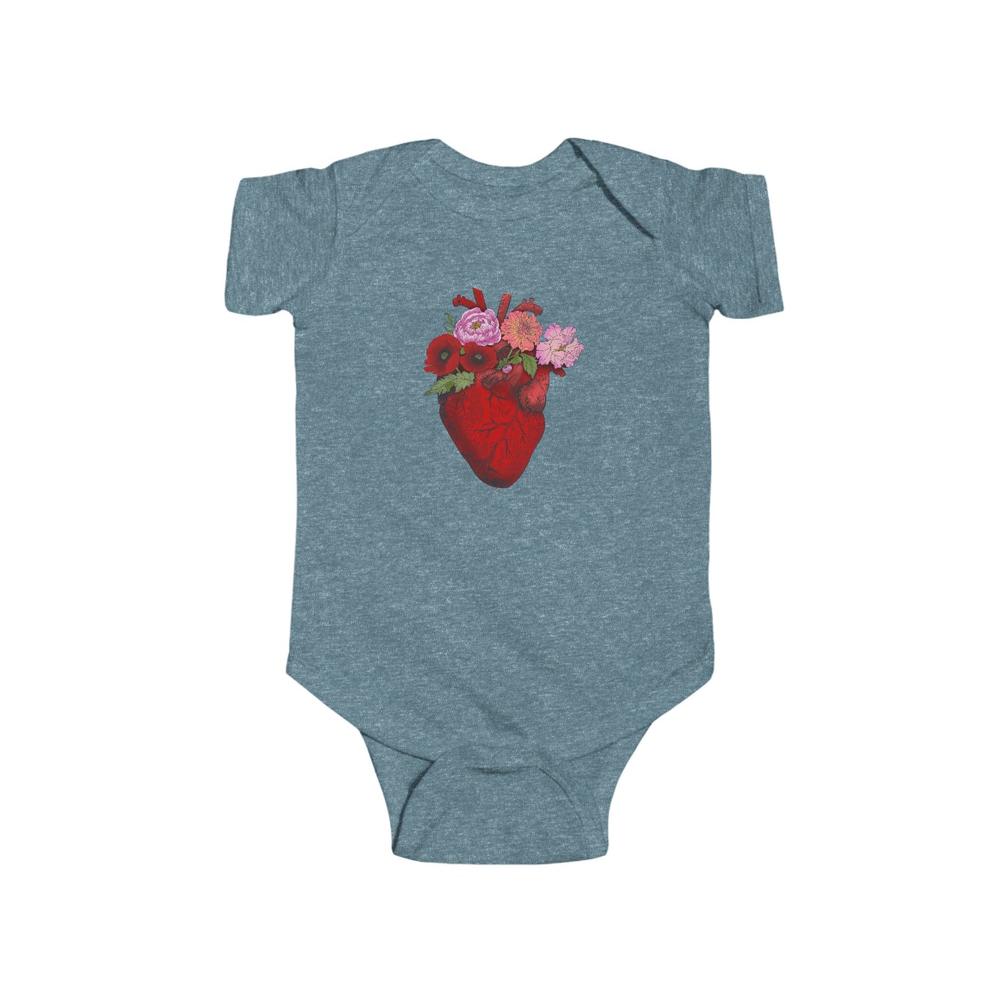 Heart with Flowers Baby Onesie– Floral Anatomical Infant Onesie