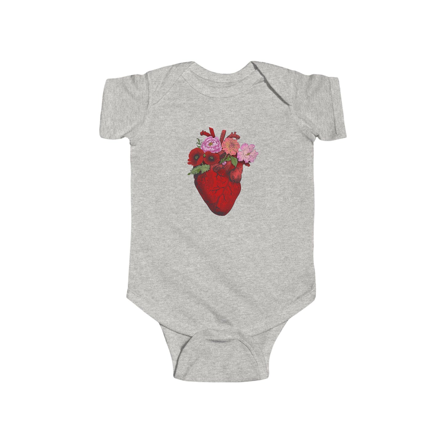 Heart with Flowers Baby Onesie– Floral Anatomical Infant Onesie