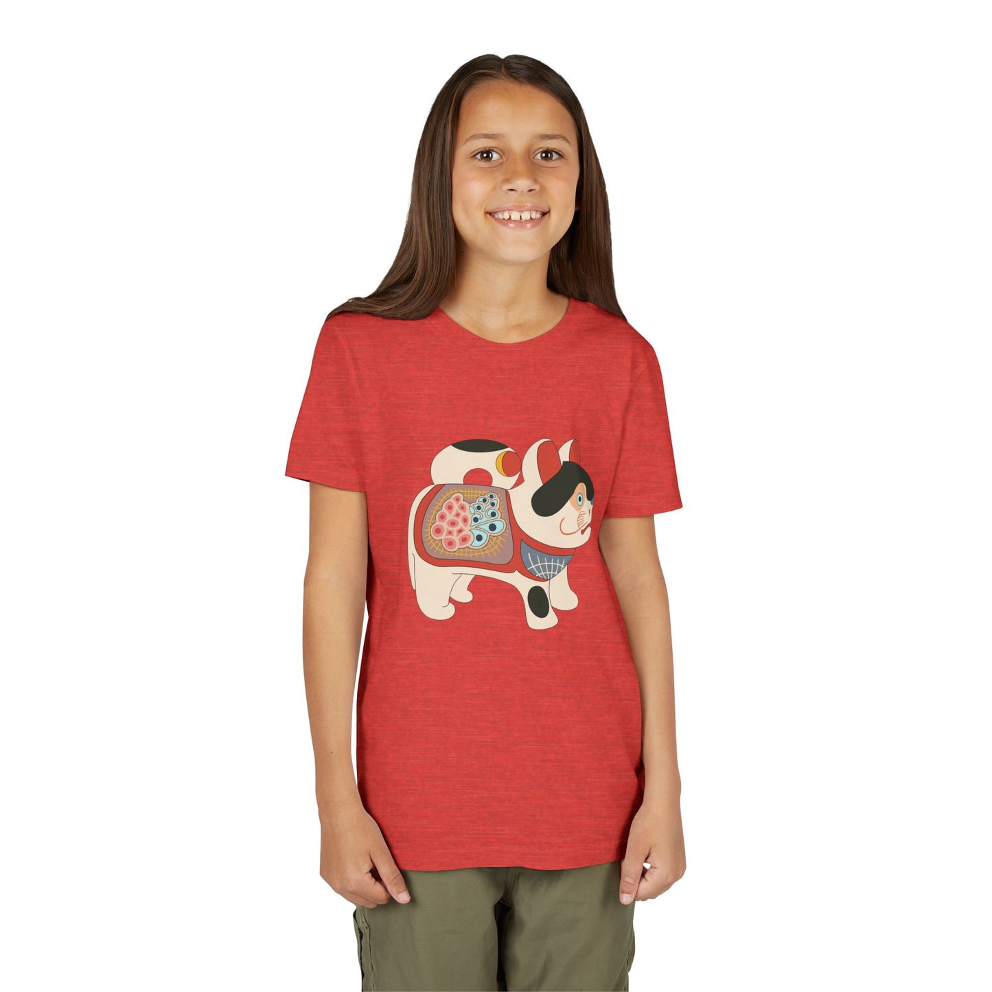 Lucky Inu Hariko illustration by Kawasaki Kyosen Youth Tshirt— Japanese Lucky Cat Tee