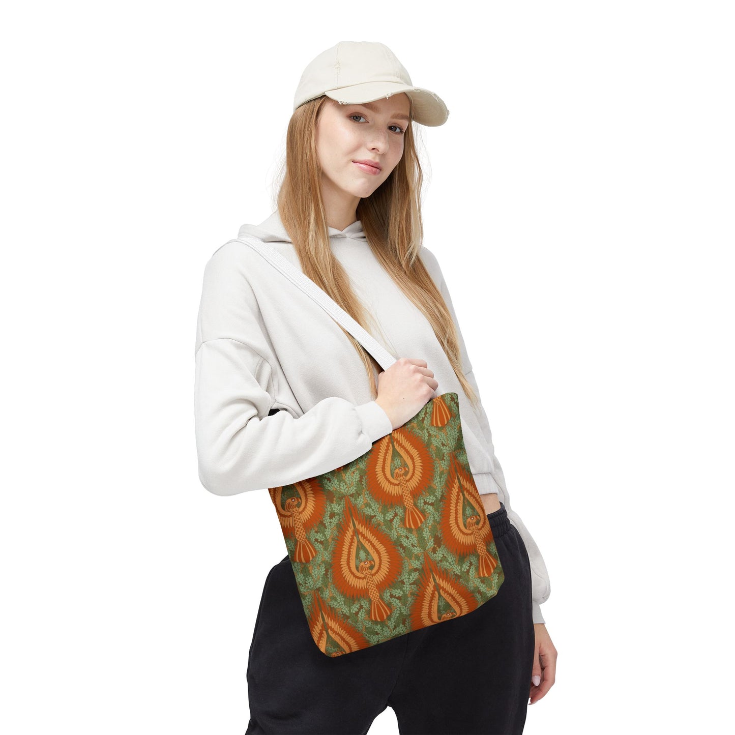 Vintage Phoenix Pattern Tote Bag — Boho Orange Green All-Over Print