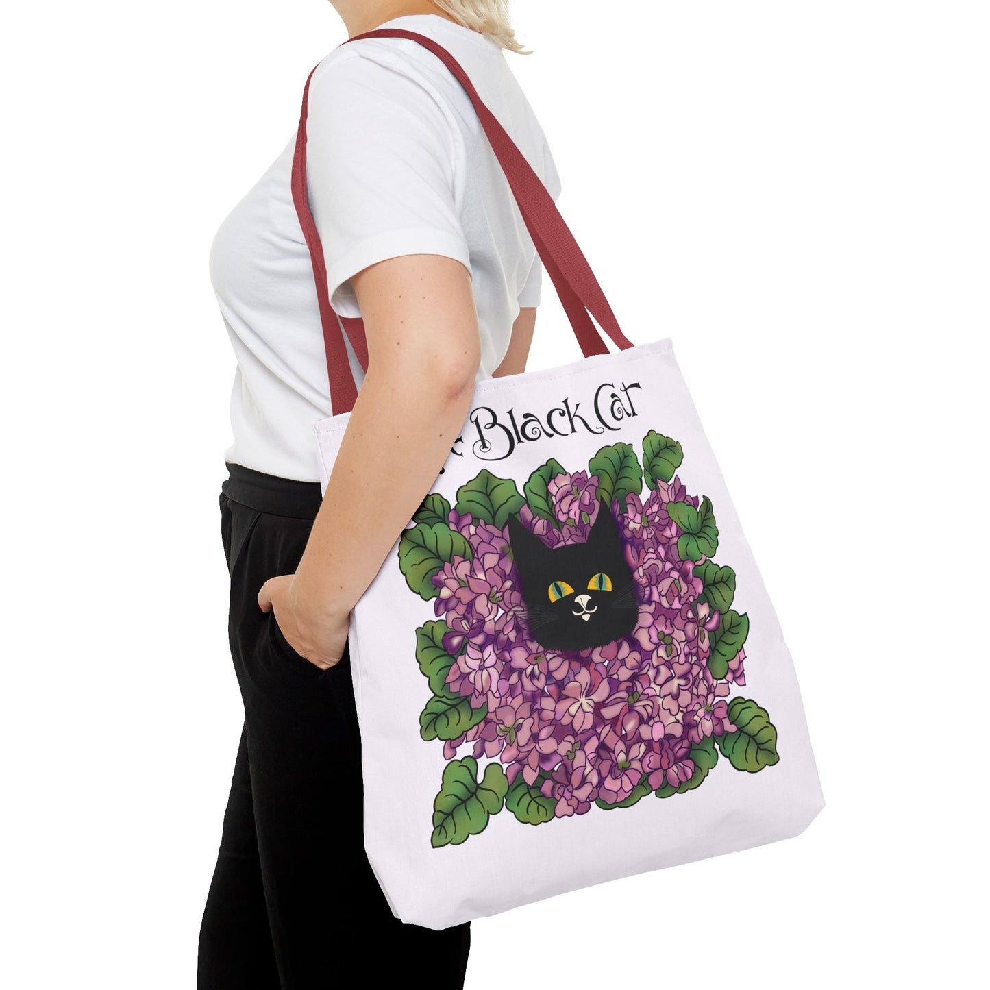 Black Cat Lilac Tote Bag — "The Black Cat" AOP Canvas Tote