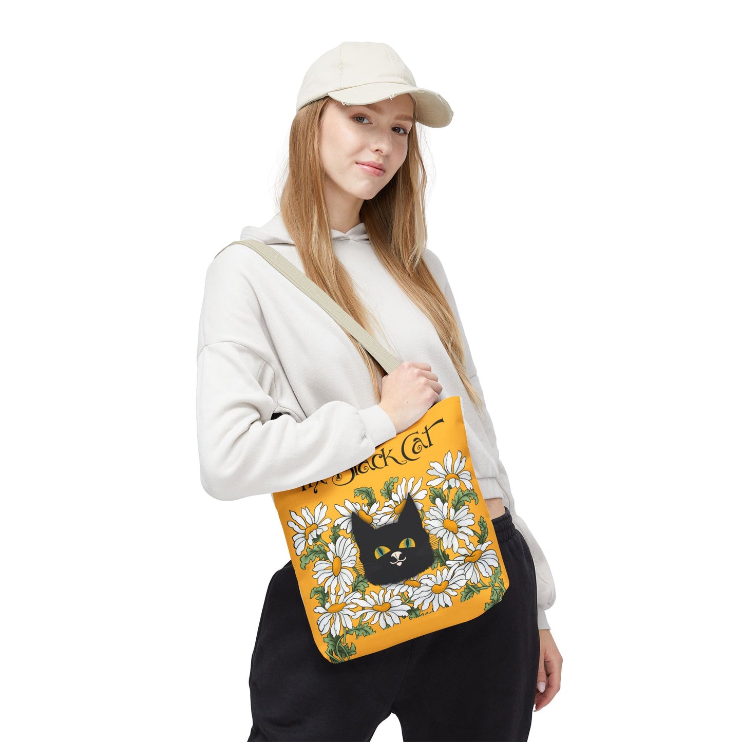 The Black Cat Yellow Daisy Tote Bag — The Black Cat Floral Canvas Tote