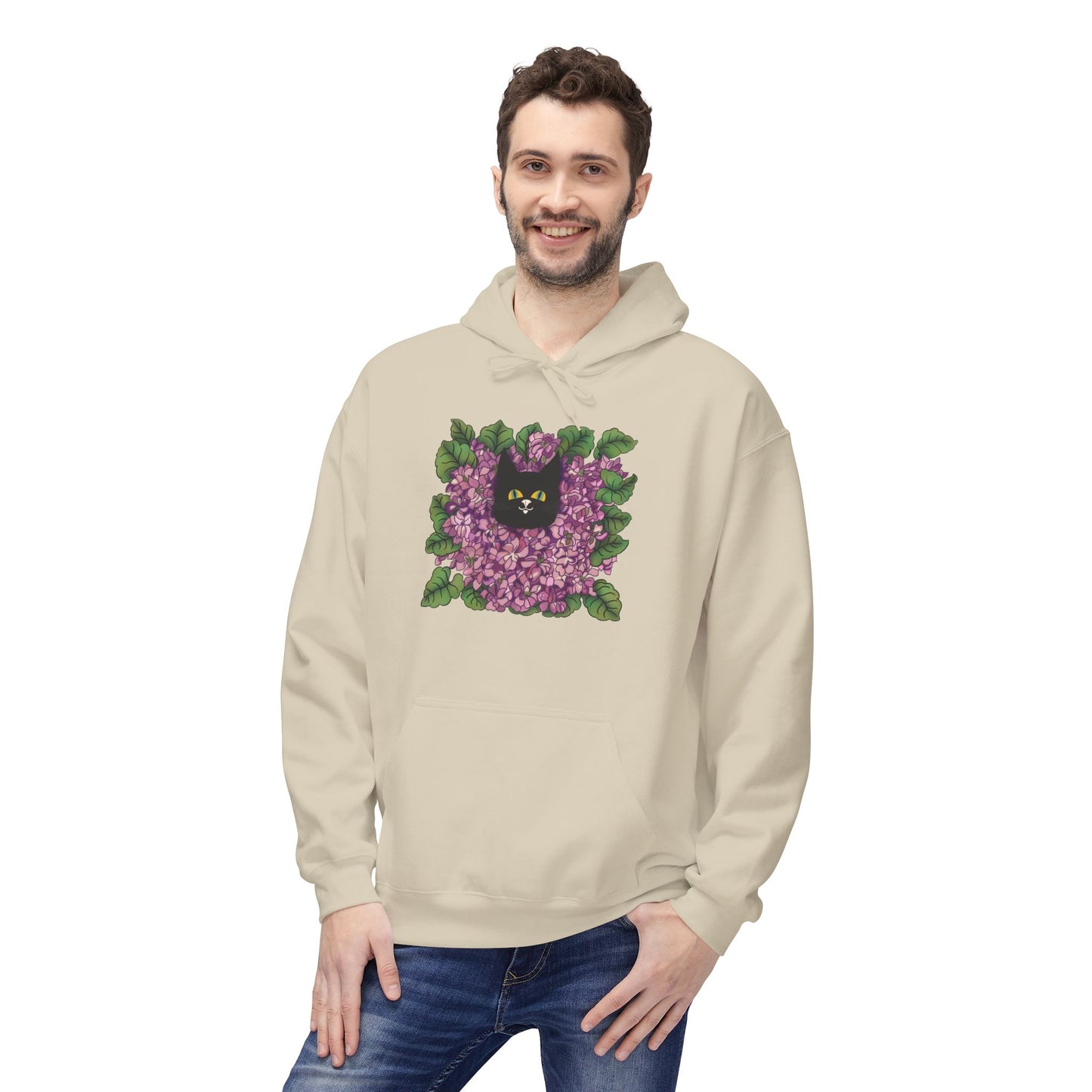 Lillac Black Cat Hoodie — Vintage Purple Lilac Graphic Pullover