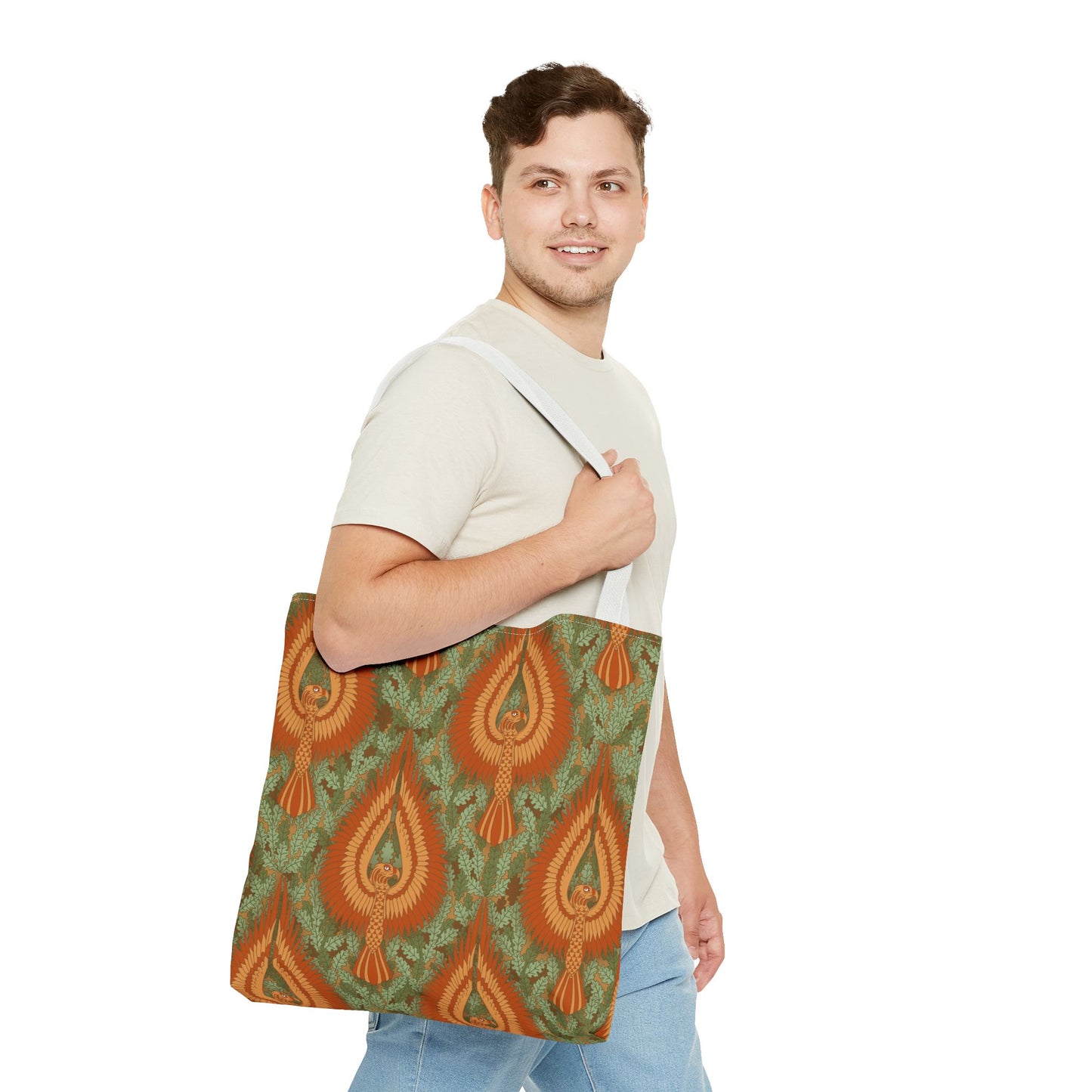 Vintage Phoenix Pattern Tote Bag — Boho Orange Green All-Over Print