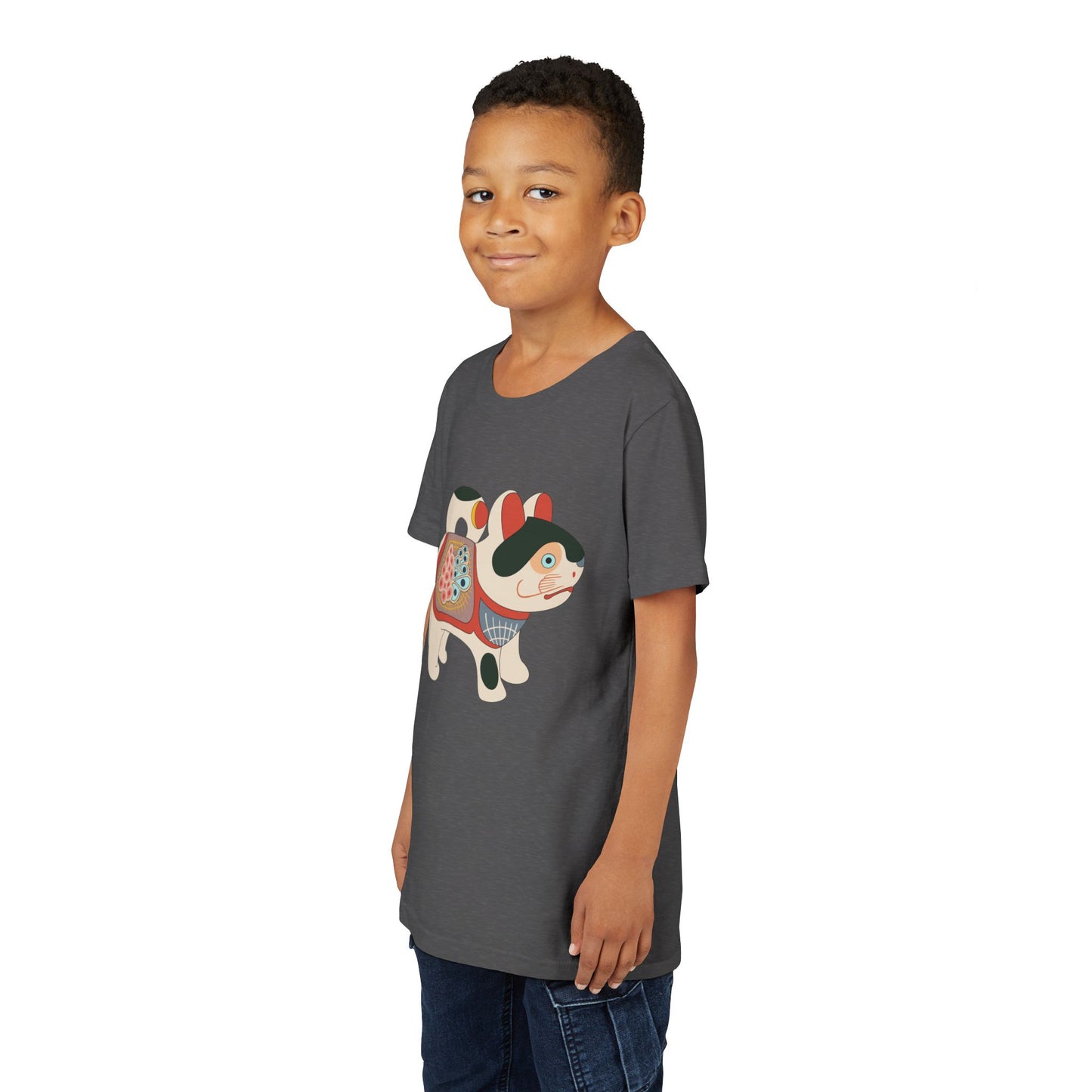 Lucky Inu Hariko illustration by Kawasaki Kyosen Youth Tshirt— Japanese Lucky Cat Tee