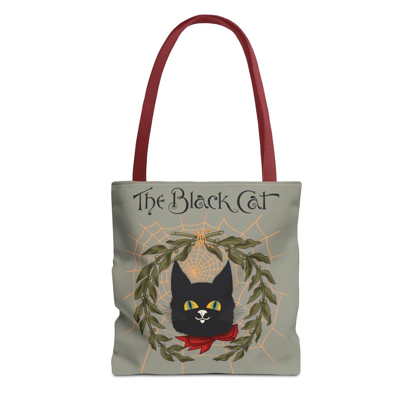 The Black Cat Web Tote Bag — Vintage Witchy Cat Holiday Grocery Tote