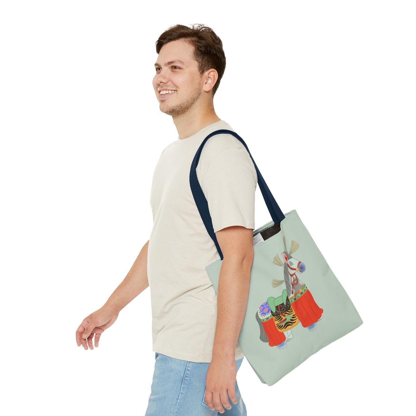 Japanese Folk Toy Horse Tote Bag — Colorful Ethnic Pattern AOP Shopper