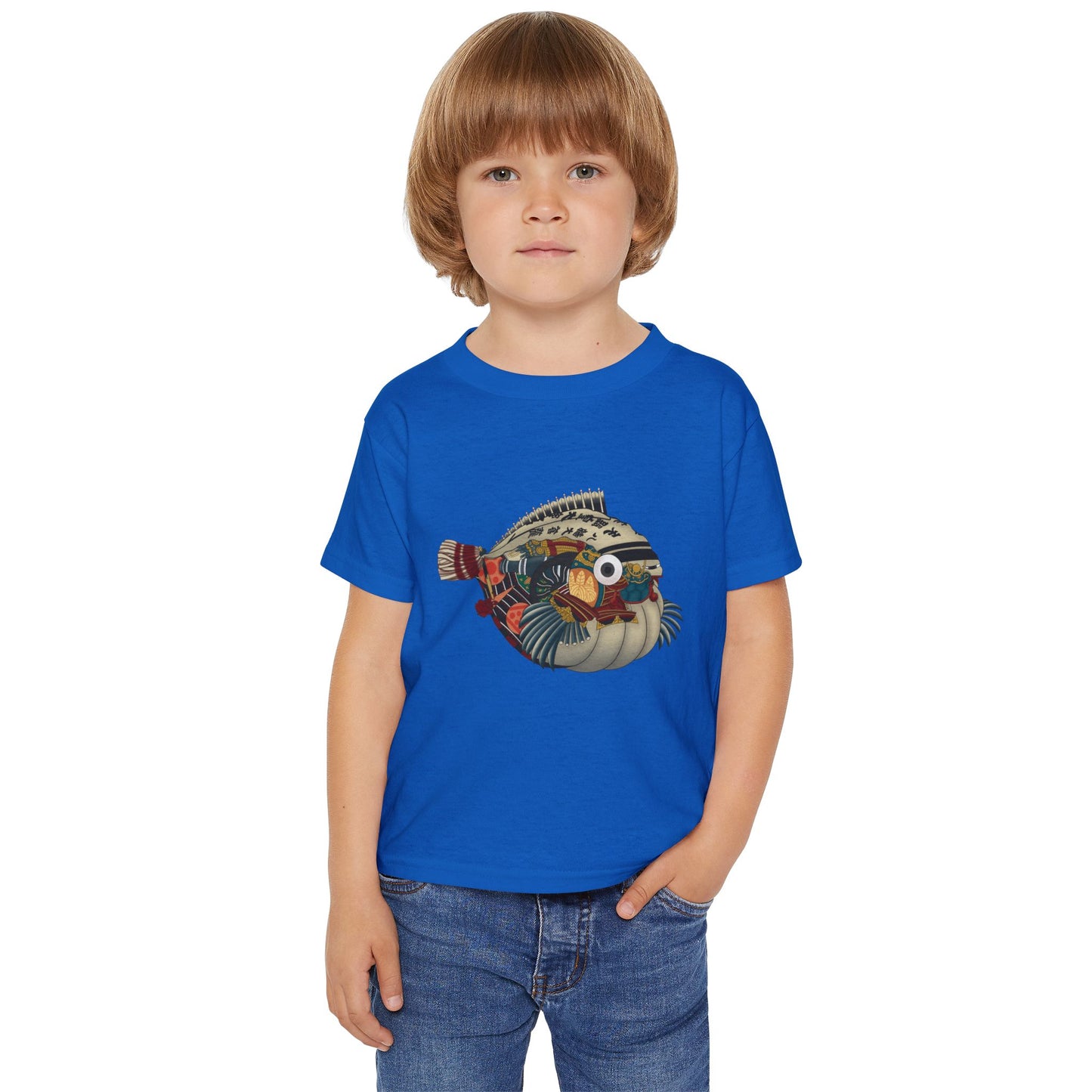 Japanese Puffer Fish Illustration Toddler T-Shirt with Colorful  — Cute Marine Animal Tee for Kids