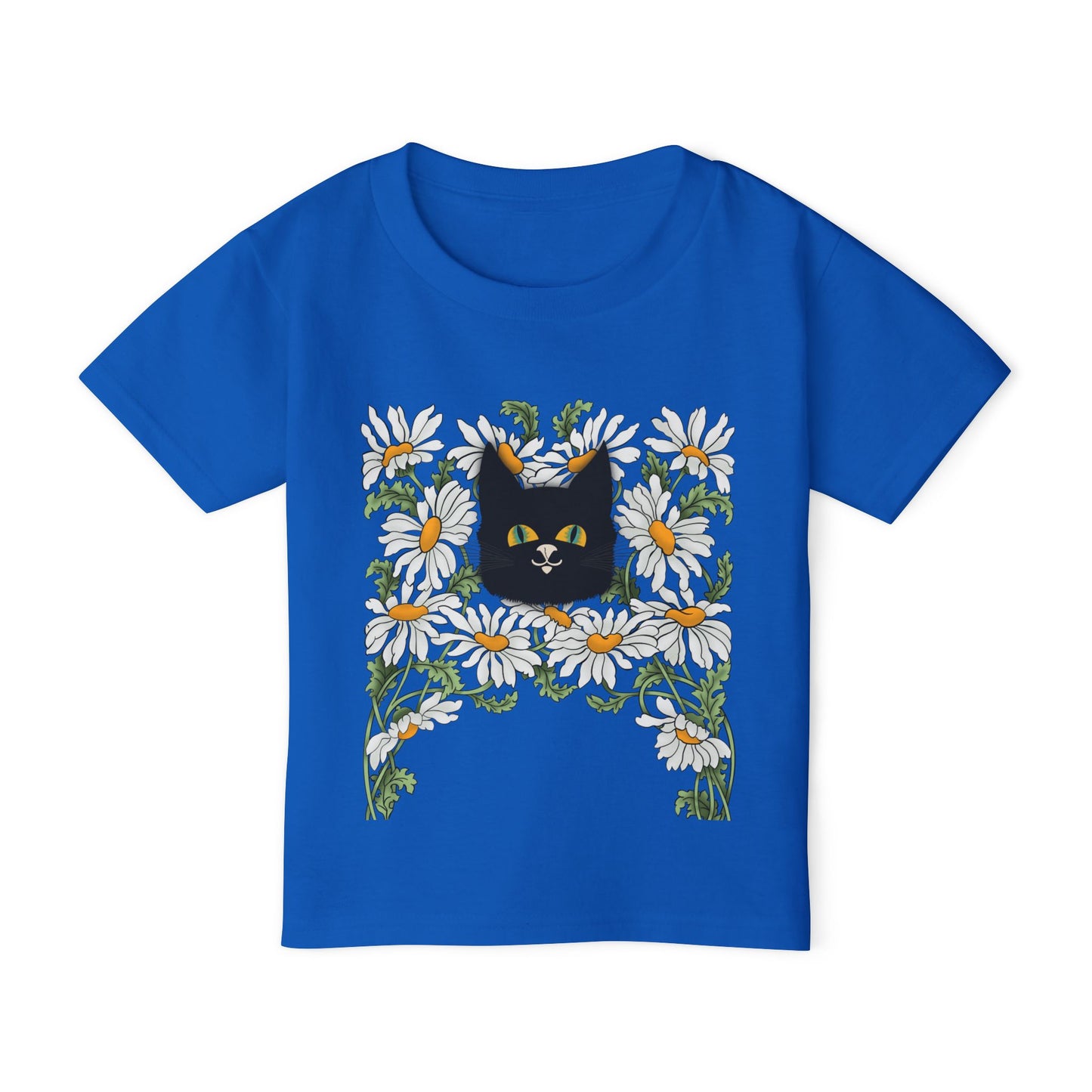 Toddler T-Shirt — Black Cat in Daisies | Cute Floral Kitty Tee for Kids