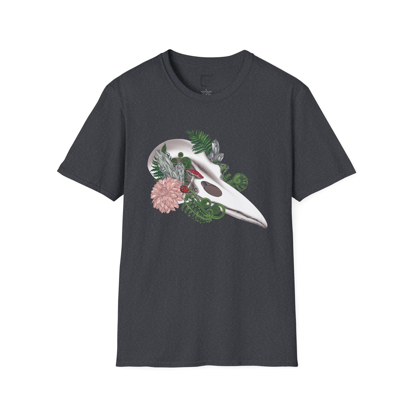 Bohemian Skull Floral T-Shirt, Unisex Softstyle Tee, Casual Wear, Nature Lover Gift, Unique Graphic Tee, Eco-Friendly Shirt