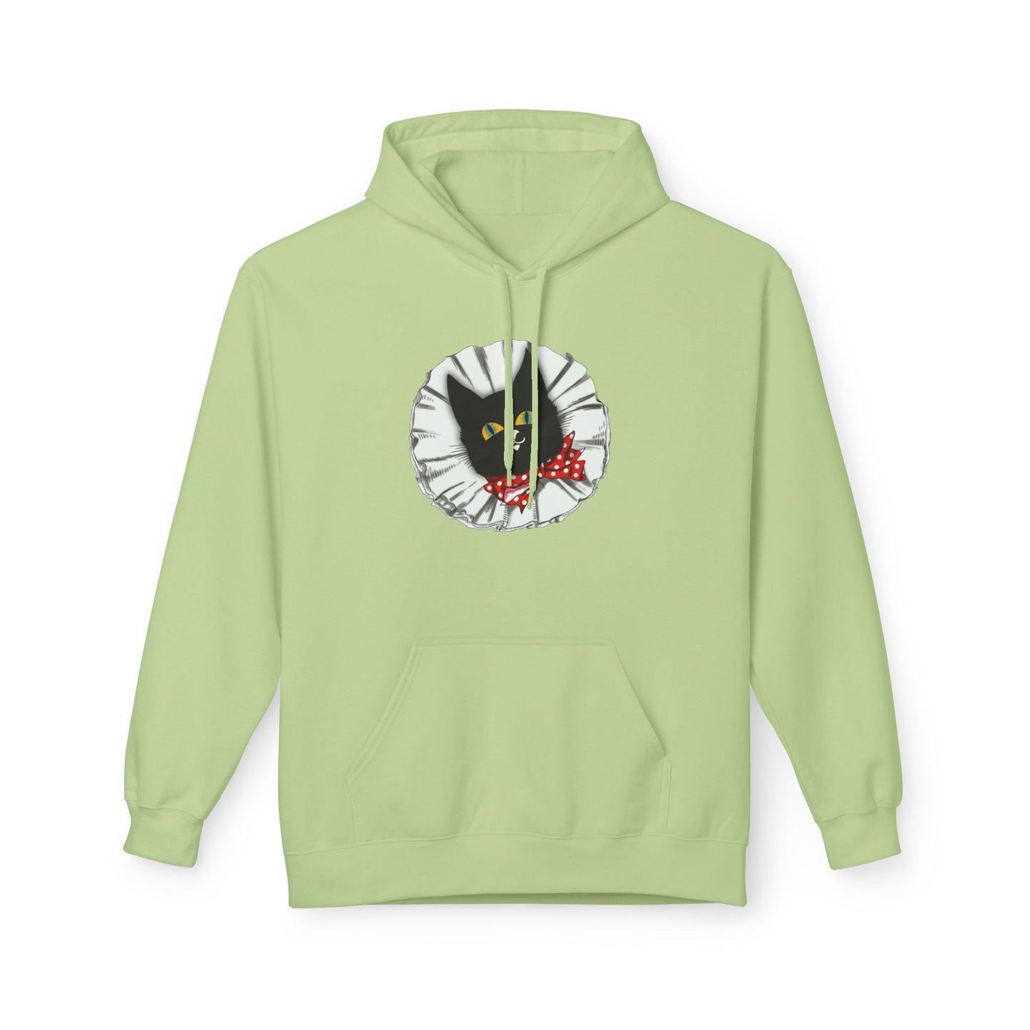 Black Cat Clown Hoodie — Cute Black Cat with Red Bow Music Lover Pullover
