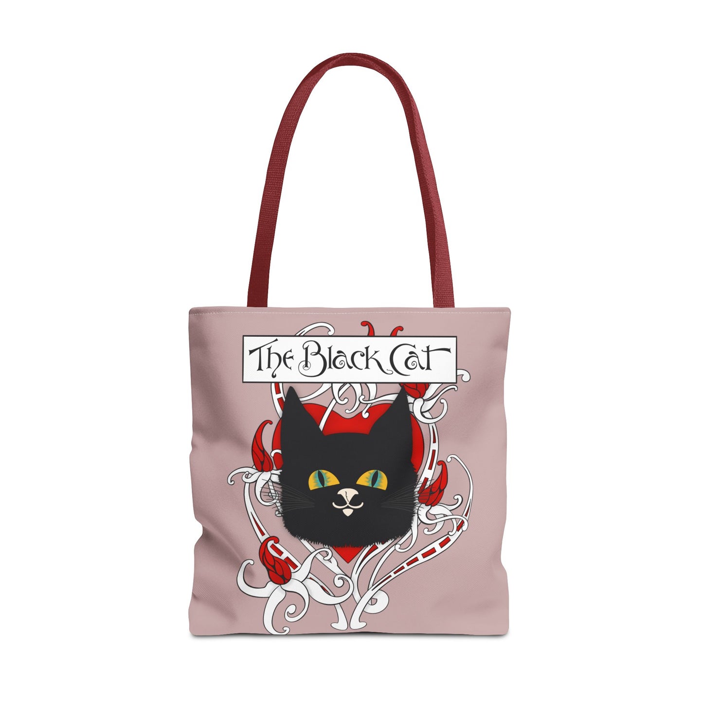 Black Cat Heart Tote Bag — 'The Black Cat' Gothic Vintage Cat Illustration Beach & Market Bag