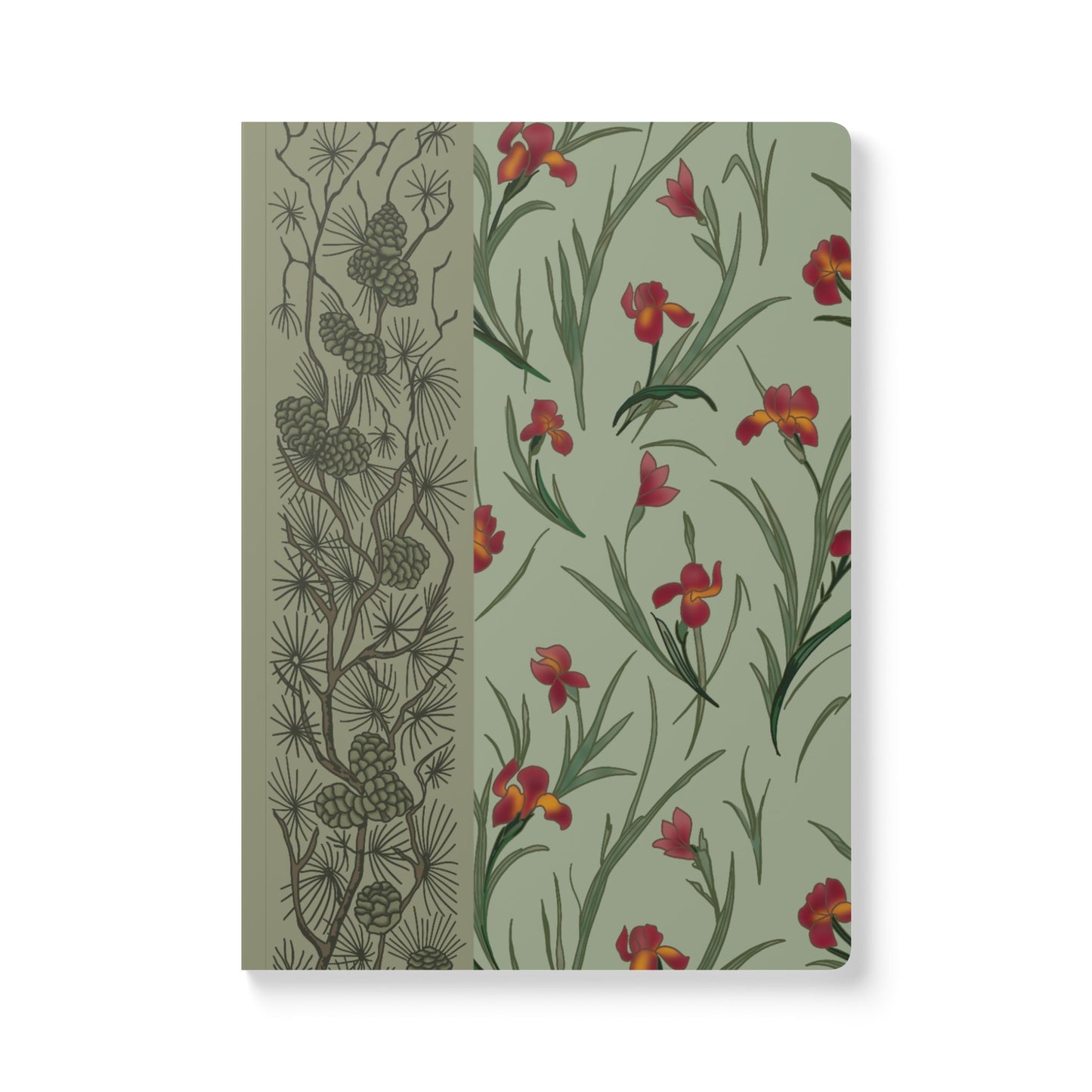 Vintage book Cover with red Irises Softcover Journal