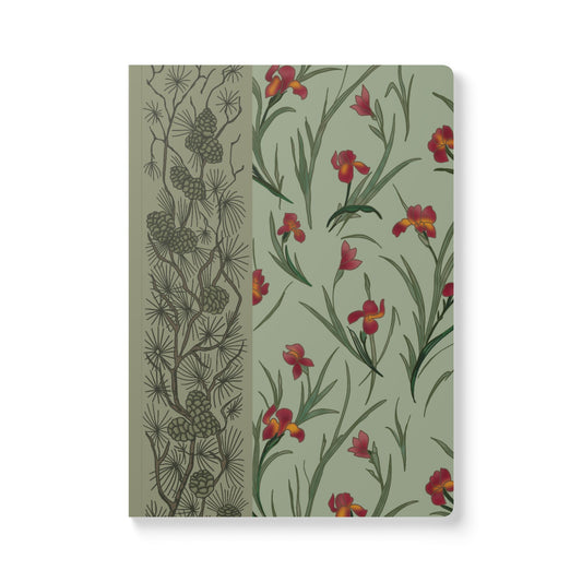 Vintage book Cover with red Irises Softcover Journal