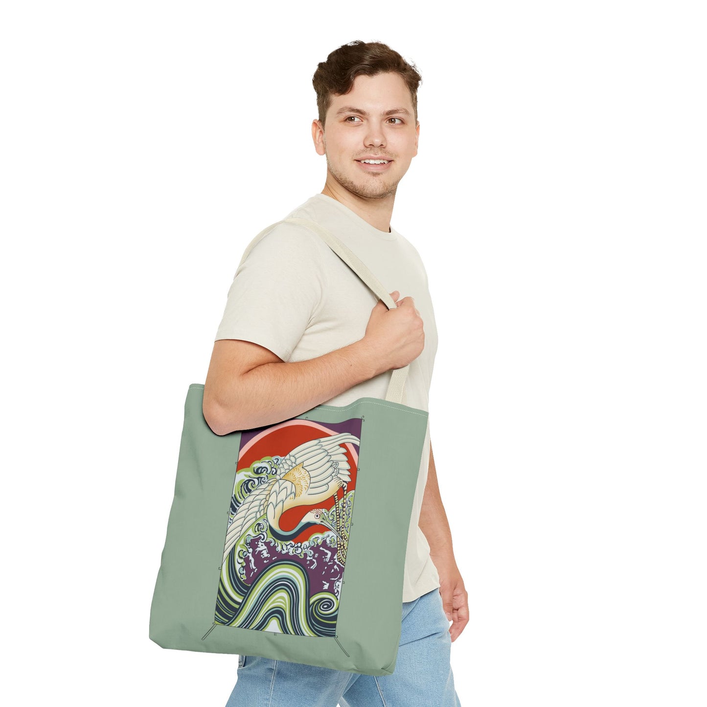 Japanese Vintage Wave & Crane Art Print Tote