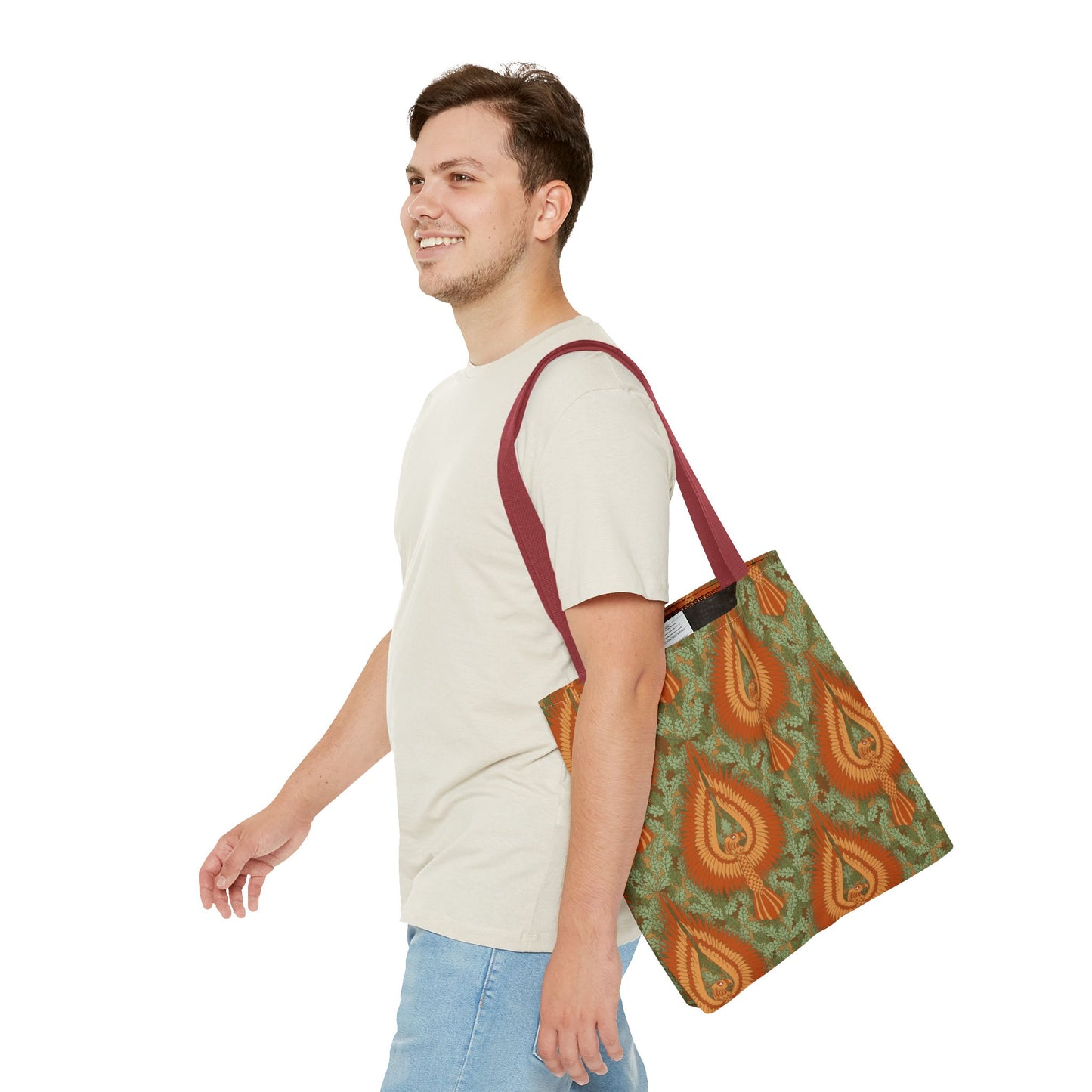 Vintage Phoenix Pattern Tote Bag — Boho Orange Green All-Over Print