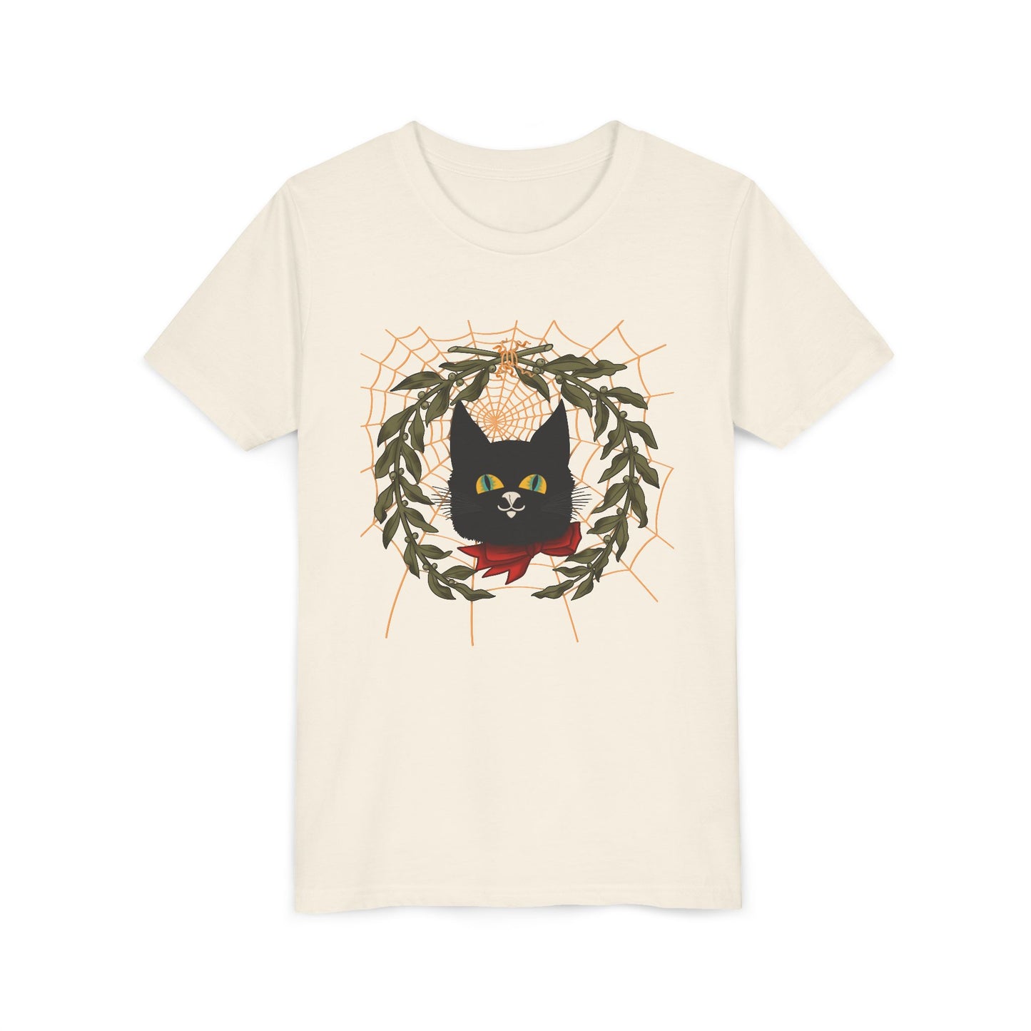 Youth Tee — Black Cat Wreath Holiday Shirt