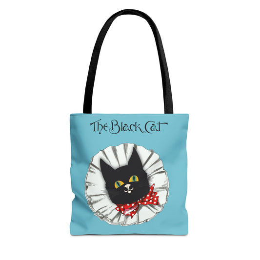The Black Cat Clown Blue Tote Bag — Cute Vintage Cat Illustration Tote