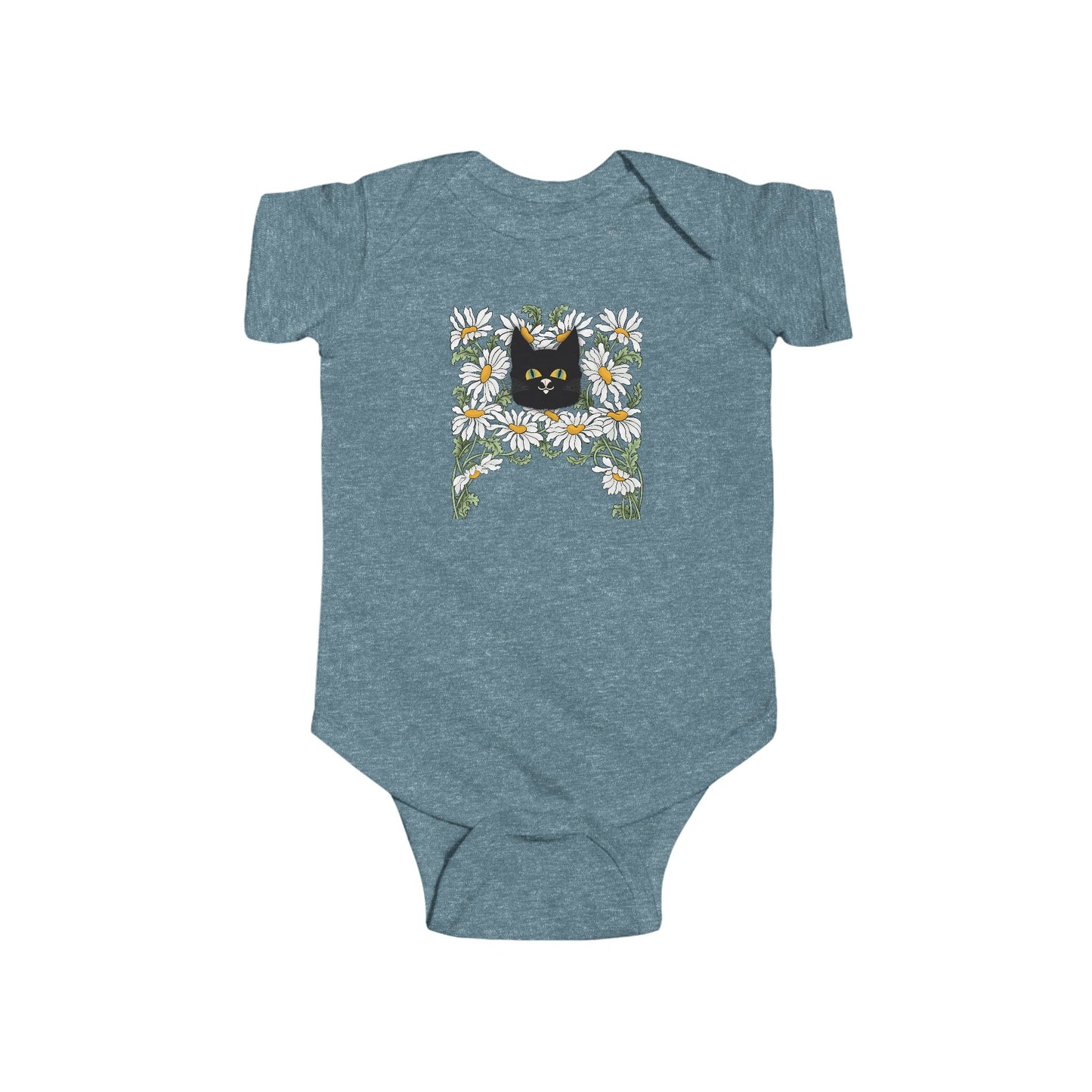 Baby Bodysuit — Black Cat in Floral Frame Infant Onesie