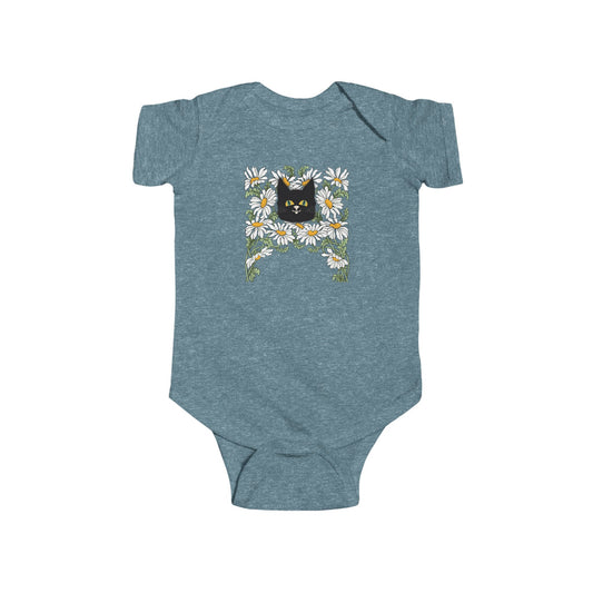 Baby Bodysuit — Black Cat in Floral Frame Infant Onesie