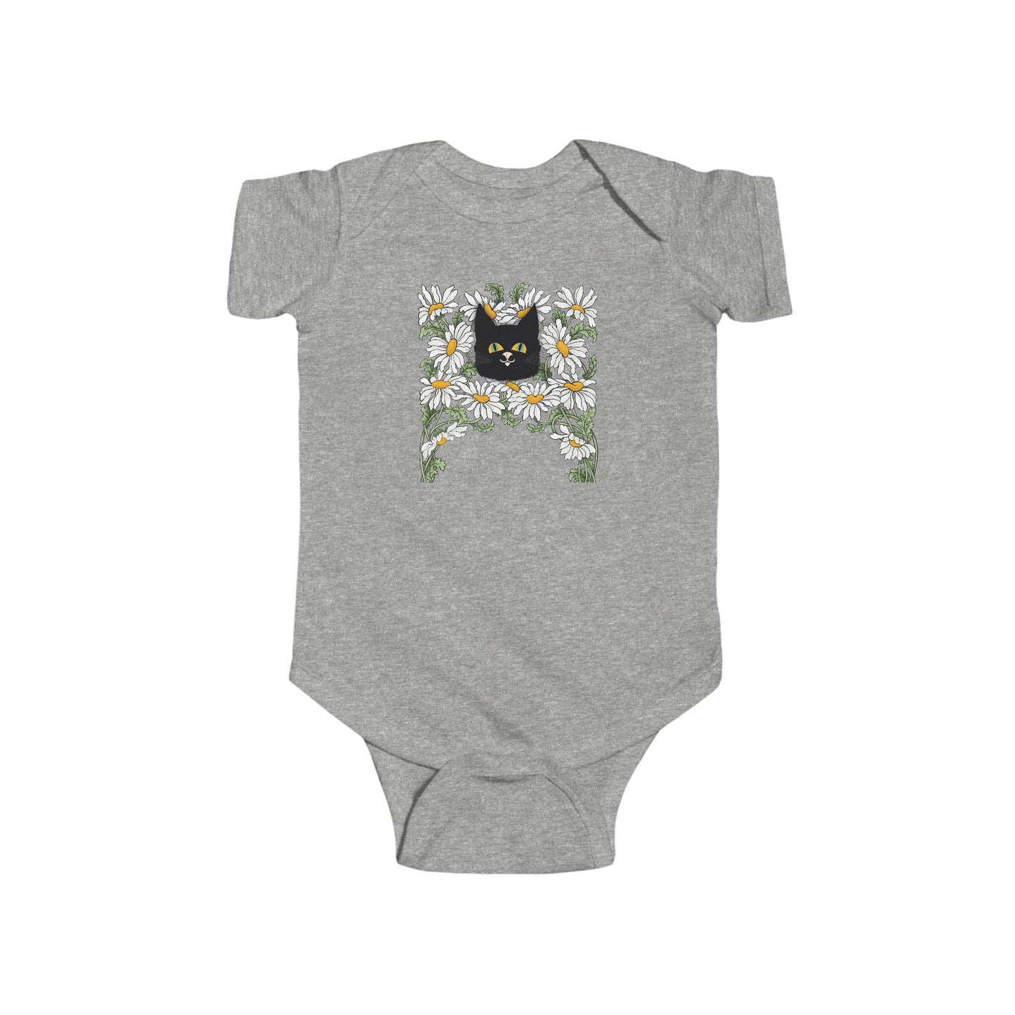 Baby Bodysuit — Black Cat in Floral Frame Infant Onesie